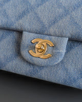 Chanel Classic Flap Mini Rectangle | 22B Light Blue Denim Light Gold Hardware-details
