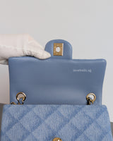 Chanel Classic Flap Mini Rectangle | 22B Light Blue Denim Light Gold Hardware-details