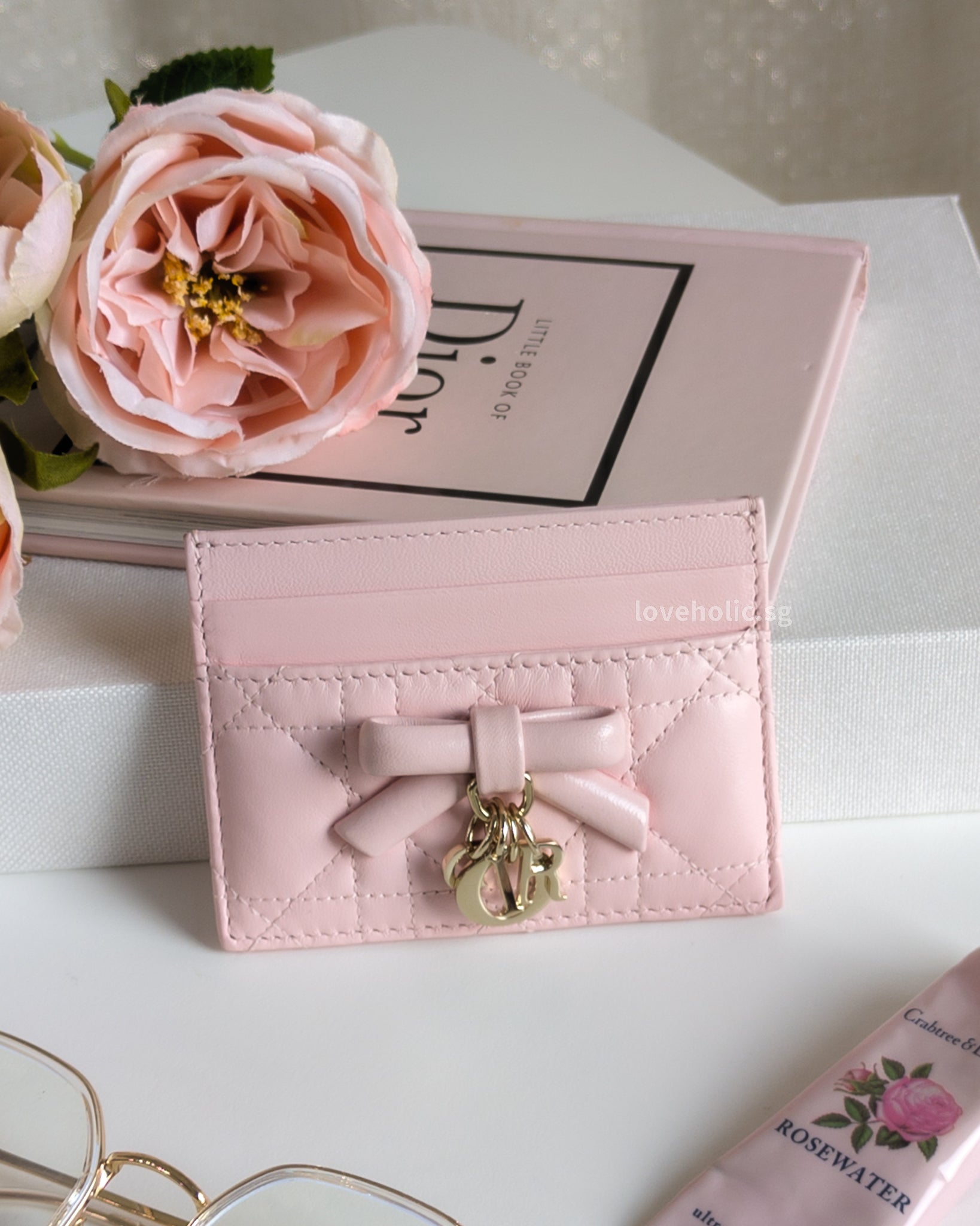 Lady Dior Freesia Card Holder | Rose Soupir Cannage Lambskin Light