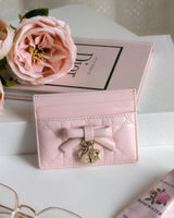 Dior Lady Dior Freesia Card Holder | Rose Soupir Cannage Lambskin Light Gold Hardware-front