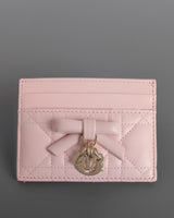 Dior Lady Dior Freesia Card Holder | Rose Soupir Cannage Lambskin Light Gold Hardware-front1