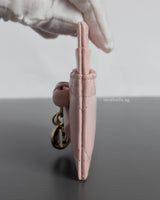 Dior Lady Dior Freesia Card Holder | Rose Soupir Cannage Lambskin Light Gold Hardware-details