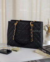 Chanel GST Grand Shopping Tote Black Caviar Gold Hardware-front