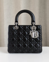 Dior Lady Dior Medium | Black Lambskin Silver Hardware-front1