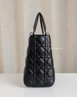 Dior Lady Dior Medium | Black Lambskin Silver Hardware-side