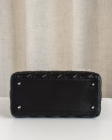 Dior Lady Dior Medium | Black Lambskin Silver Hardware-details