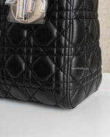 Dior Lady Dior Medium | Black Lambskin Silver Hardware-details