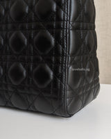 Dior Lady Dior Medium | Black Lambskin Silver Hardware-details