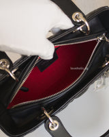 Dior Lady Dior Medium | Black Lambskin Silver Hardware-details
