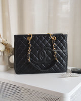 Chanel GST Grand Shopping Tote Black Caviar Gold Hardware-front