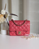 Chanel Classic Flap Mini Square | Dark Pink Caviar Light Gold Hardware-front