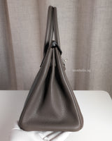 Hermes Birkin Retourne 30 | Etain Taurillon Clemence Palladium Hardware-side