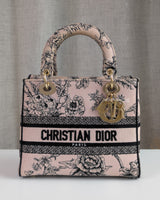 Dior Lady D-Lite Medium | Pink Floral Fabric Light Gold Hardware-front1