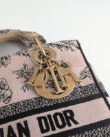 Dior Lady D-Lite Medium | Pink Floral Fabric Light Gold Hardware-details
