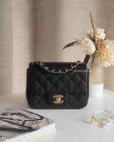Chanel Classic Flap Mini Square | Black Caviar Light Gold Hardware-front