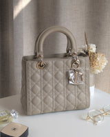 Dior Lady Dior Medium | Taupe Lambskin Light Gold Hardware-front