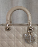 Dior Lady Dior Medium | Taupe Lambskin Light Gold Hardware-details