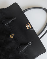 Chanel Small Shopping Tote | Black Caviar Gold Hardware-details