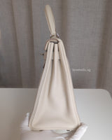 Hermes Kelly 28 | Craie Taurillon Clemence Palladium Hardware-details