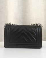 Chanel Boy Chevron Small | Black Caviar Silver Hardware-back
