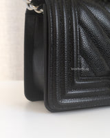 Chanel Boy Chevron Small | Black Caviar Silver Hardware-details