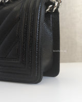 Chanel Boy Chevron Small | Black Caviar Silver Hardware-details