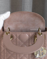 Dior Lady Dior Mini | Blush Lambskin Light Gold Hardware-details
