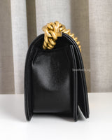 Chanel Boy Small | Black Caviar Brushed Gold Hardware-side