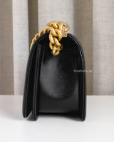 Chanel Boy Small | Black Caviar Brushed Gold Hardware-details