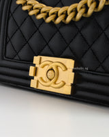 Chanel Boy Small | Black Caviar Brushed Gold Hardware-details