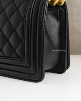 Chanel Boy Small | Black Caviar Brushed Gold Hardware-details