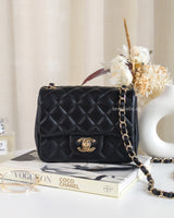 Chanel Classic Flap Mini Square | Black Lambskin Light Gold Hardware-front
