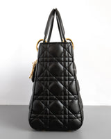 Dior Lady Dior Medium | Black Lambskin Gold Hardware-details
