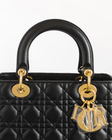 Dior Lady Dior Medium | Black Lambskin Gold Hardware-details
