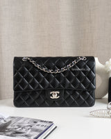 Chanel Classic Flap Medium | Black Lambskin Silver Hardware-front