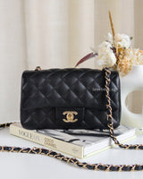 Chanel Classic Flap Mini Rectangle | Black Caviar Light Gold Hardware-front