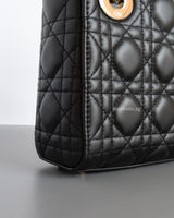 Dior Lady Dior Mini | Black Lambskin Light Gold Hardware-details