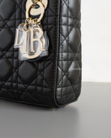 Dior Lady Dior Mini | Black Lambskin Light Gold Hardware-details