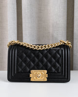 Chanel Boy Small | Black Caviar Brushed Gold Hardware-front1