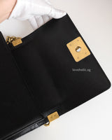Chanel Boy Small | Black Caviar Brushed Gold Hardware-details