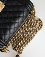 Chanel Boy Small | Black Caviar Brushed Gold Hardware-details