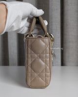 Dior Lady D-Joy Small | Taupe beige Lambskin Light Gold Hardware-side
