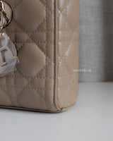 Dior Lady D-Joy Small | Taupe beige Lambskin Light Gold Hardware-details