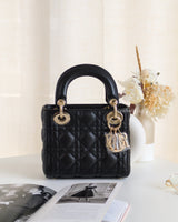 Dior Lady Dior Mini | Black Lambskin Light Gold Hardware-front