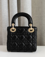 Dior Lady Dior Mini | Black Lambskin Light Gold Hardware-back