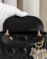 Dior Lady Dior Mini | Black Lambskin Light Gold Hardware-details
