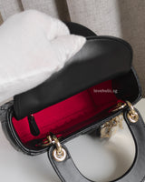 Dior Lady Dior Mini | Black Lambskin Light Gold Hardware-details