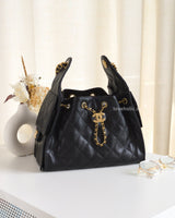 Chanel 25 Small | Black Caviar Brushed Gold Hardware-front
