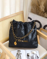 Chanel 22 Small | Black Calfskin Brushed Gold Hardware-front