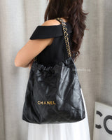 Chanel 22 Small | Black Calfskin Brushed Gold Hardware-model